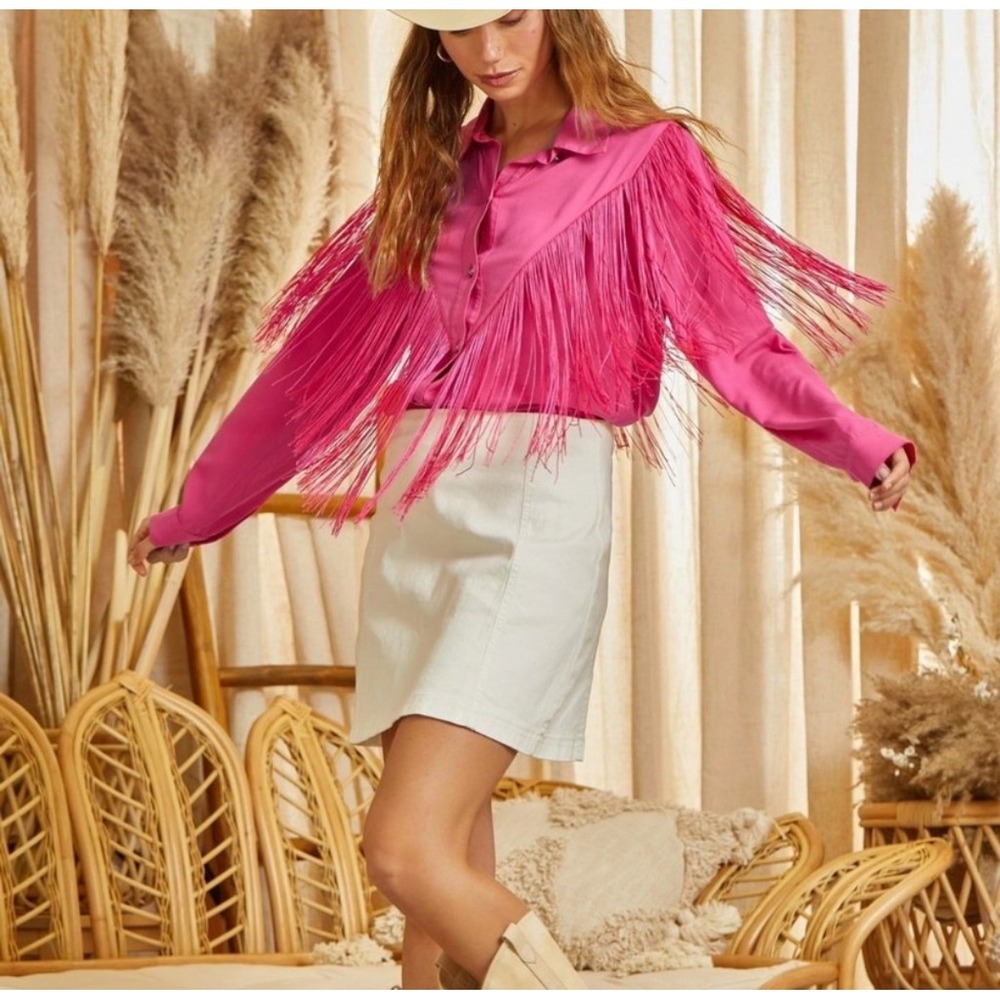 Savanna Jane Hot Pink Western Fringe Button Down Shirt T10902 j3